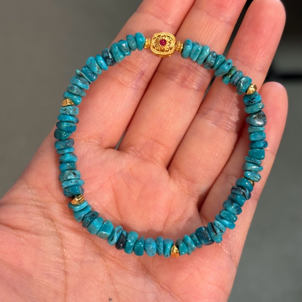 天然原矿绿松石碎银盘缠手串尺寸5mm左右手围16