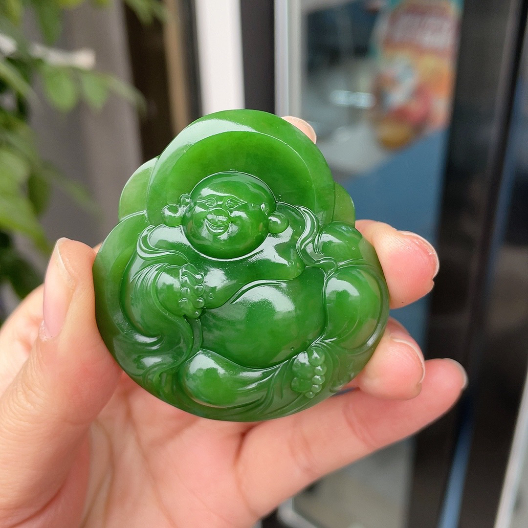 283241玉美人小程俄罗斯和田玉碧玉弥勒笑佛挂件 温和细腻 