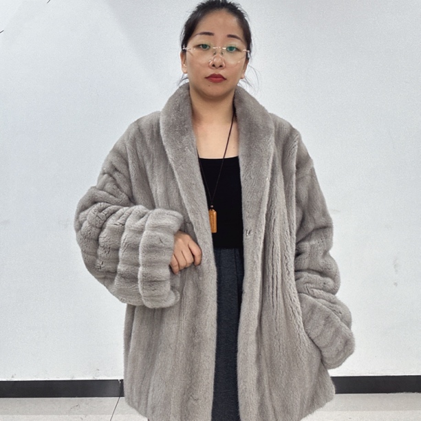 进口母貂全抽青果领立领南瓜挽袖貂皮大衣外套