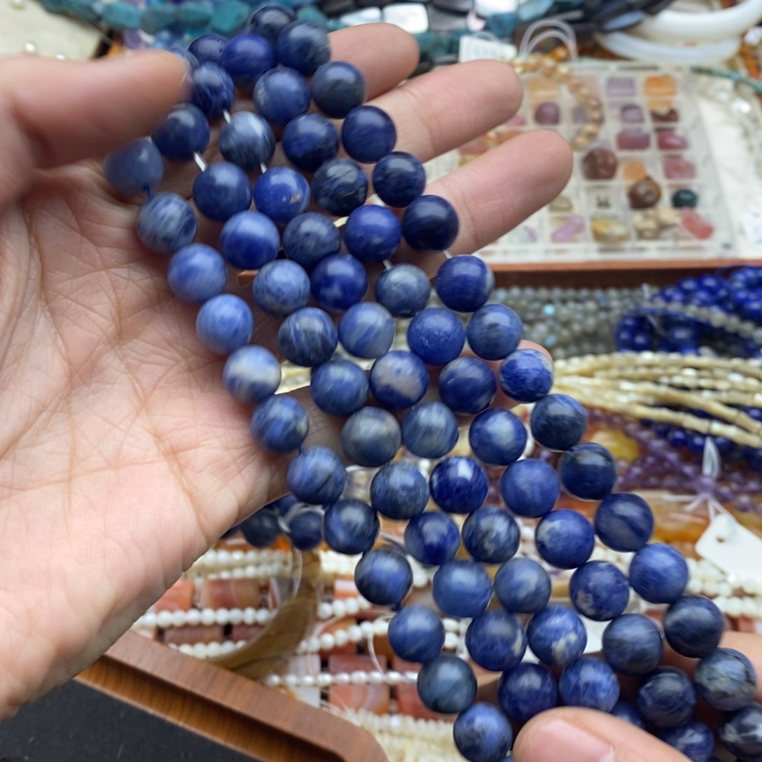 玛瑙/玉髓未镶嵌珠宝半成品一条A级天然10mm蓝纹石圆珠
