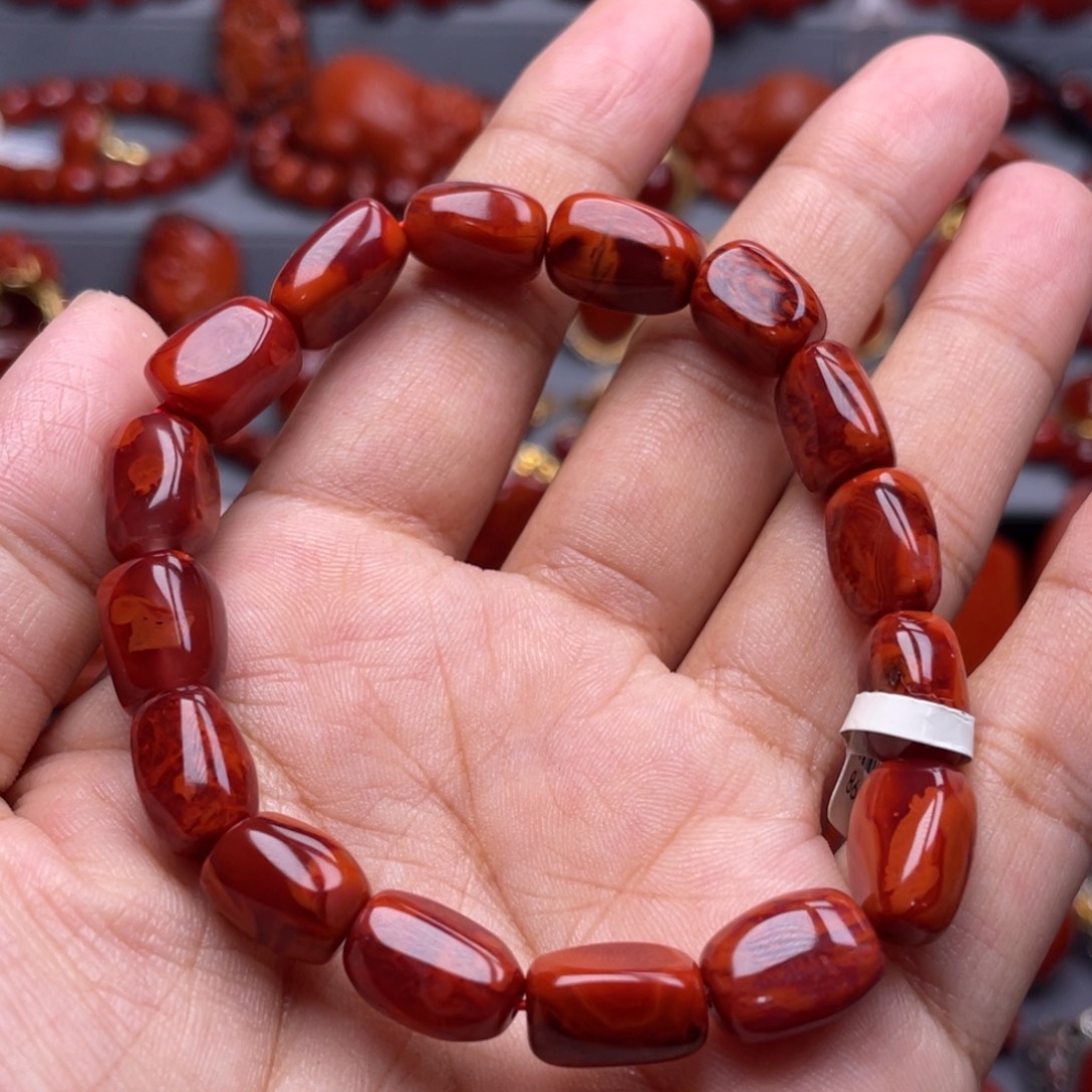 南红玛瑙未镶嵌珠宝奇石单圈9mm