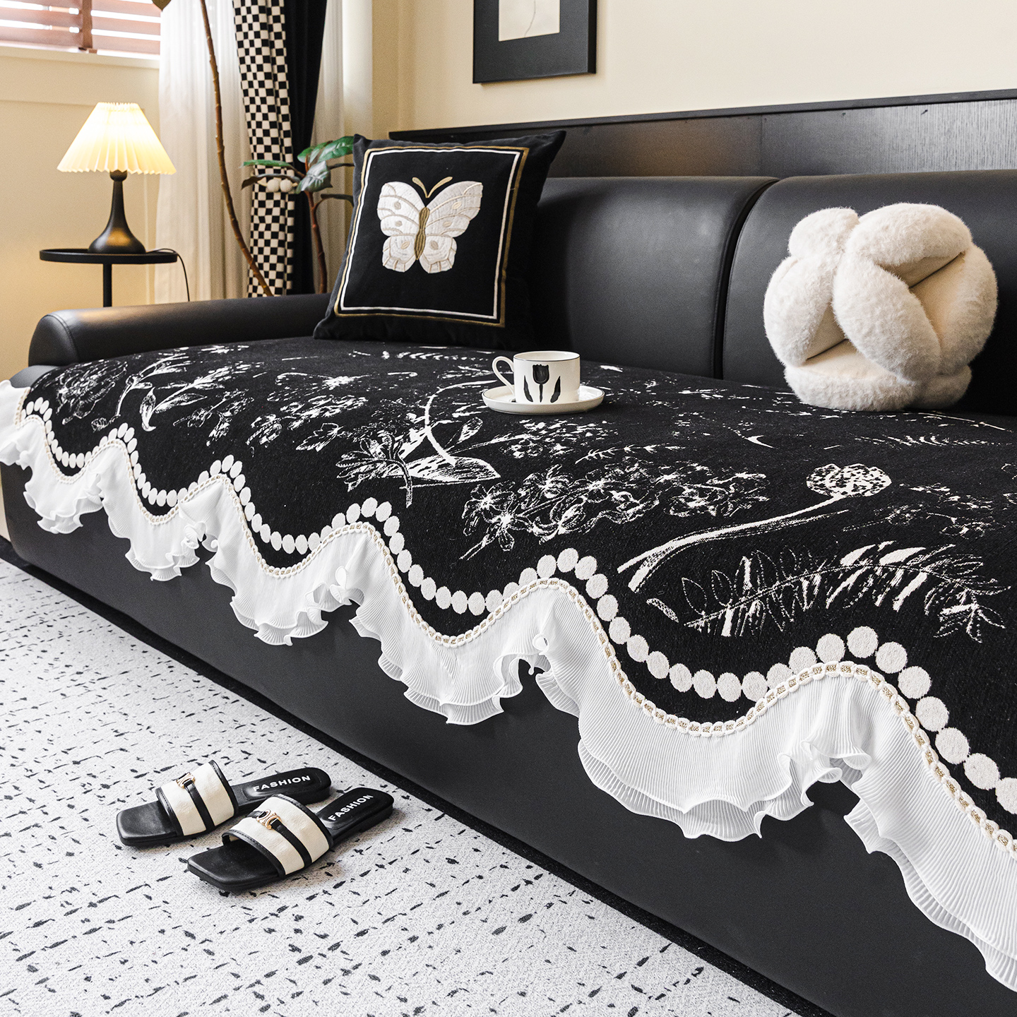 沙发垫四季通用防滑2025新款雪尼尔裙边一片式沙发坐垫盖布巾白露