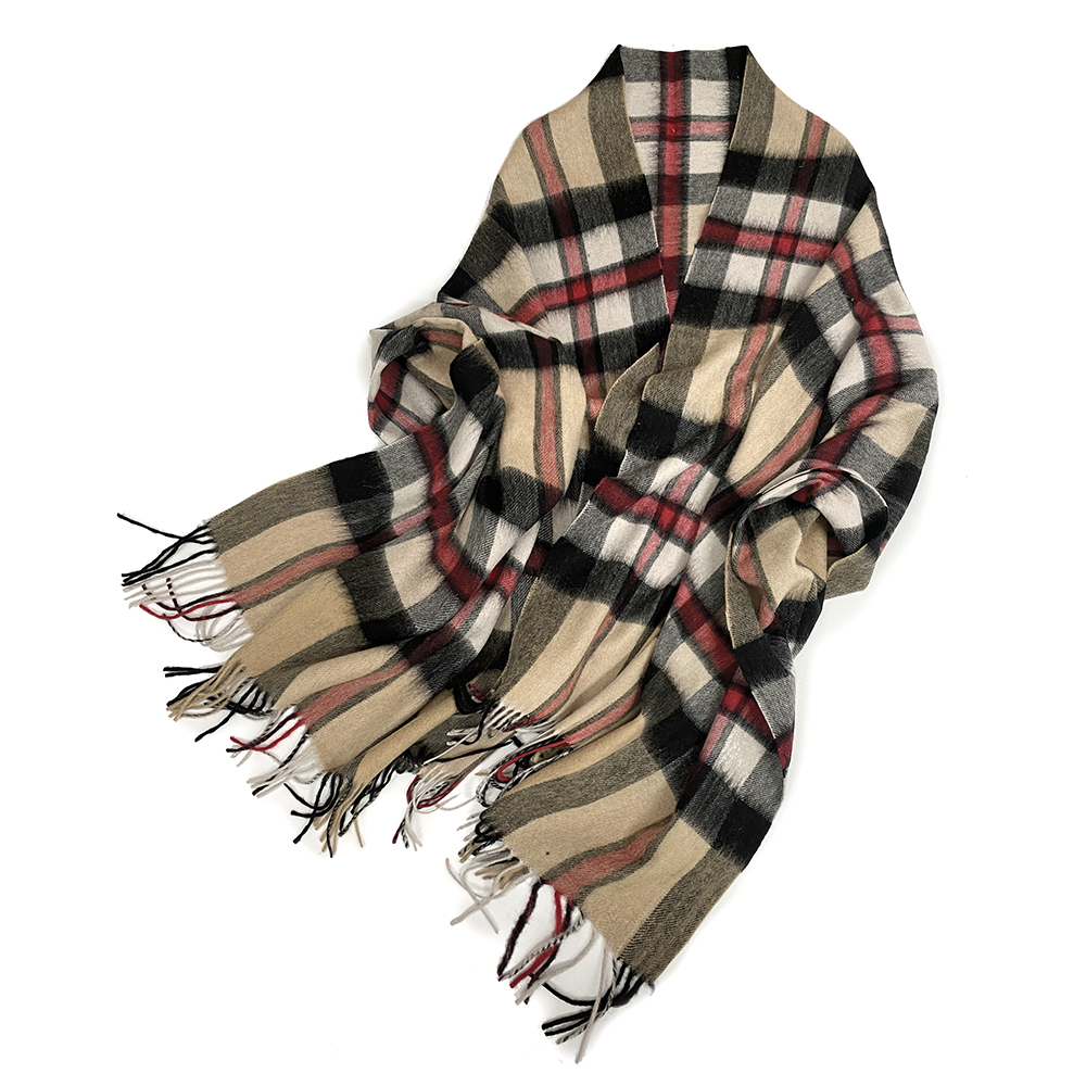 苏格兰驼色格子100%羊毛披肩女秋冬经典平替款高级感斗篷围巾两用