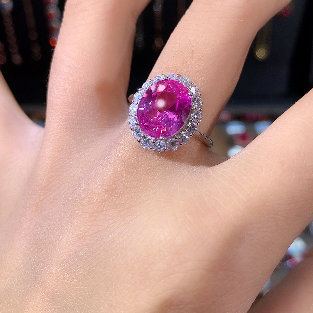 戒指蓝宝石银S925镶嵌白911