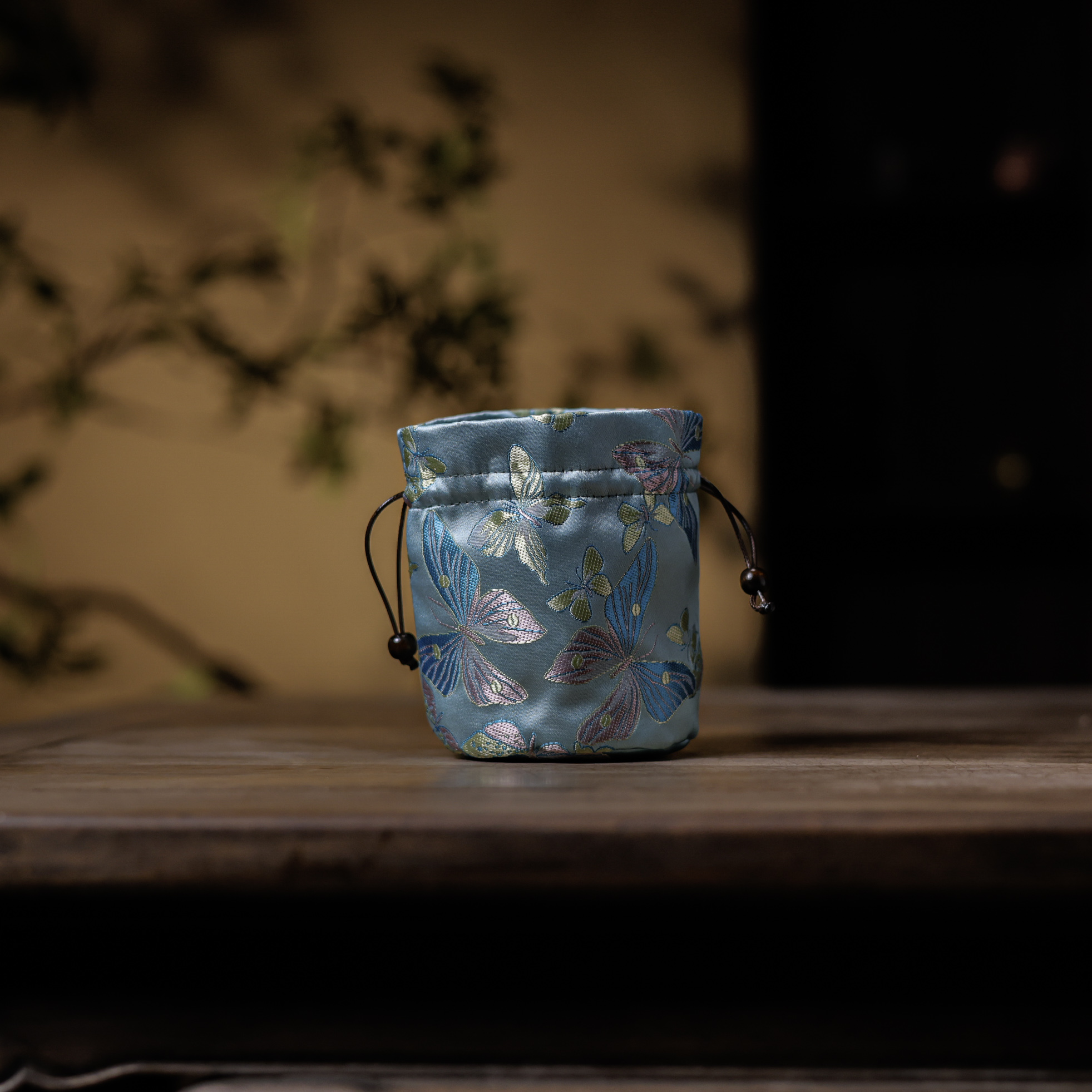 【非遗甄选】<蝴蝶>蓝色 皮绳圆口茶道配件9*12cm（慢蓝S1139）