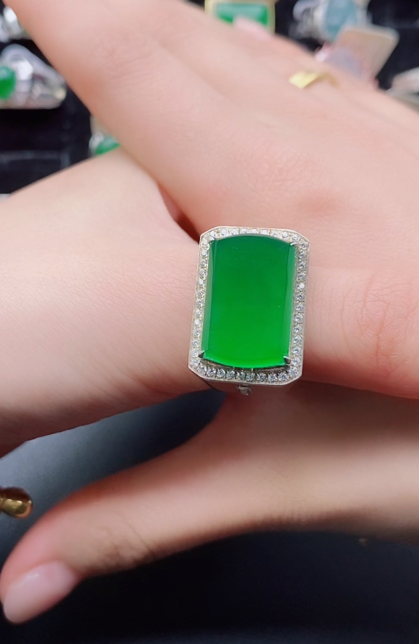 天然翡翠戒指s925银男戒