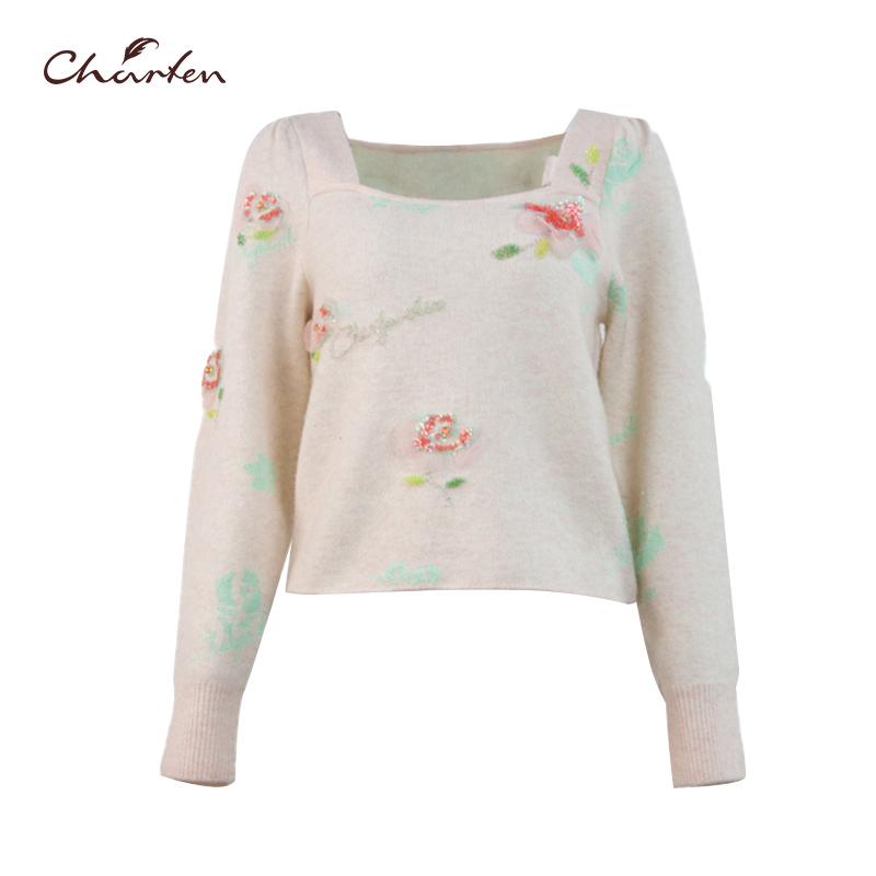 【媛媛专享】朝峰秋新款方领修身显瘦毛织衫毛衣CFD3C133-1063C