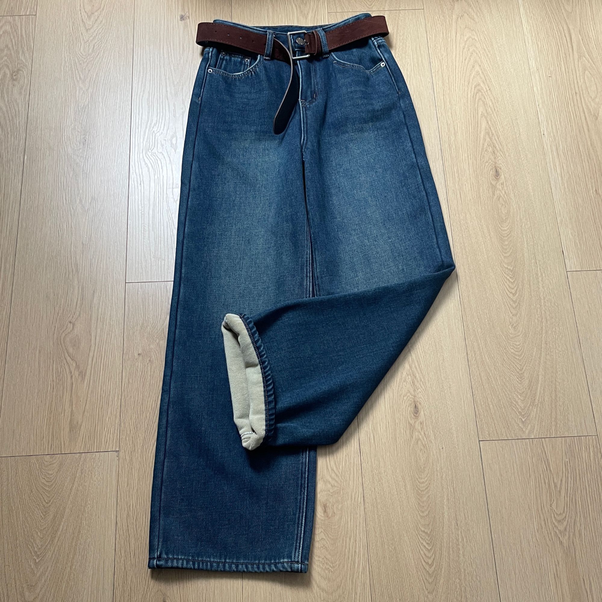 【LANFEIYA】冬季时尚显瘦加绒加厚直筒牛仔裤女 1103