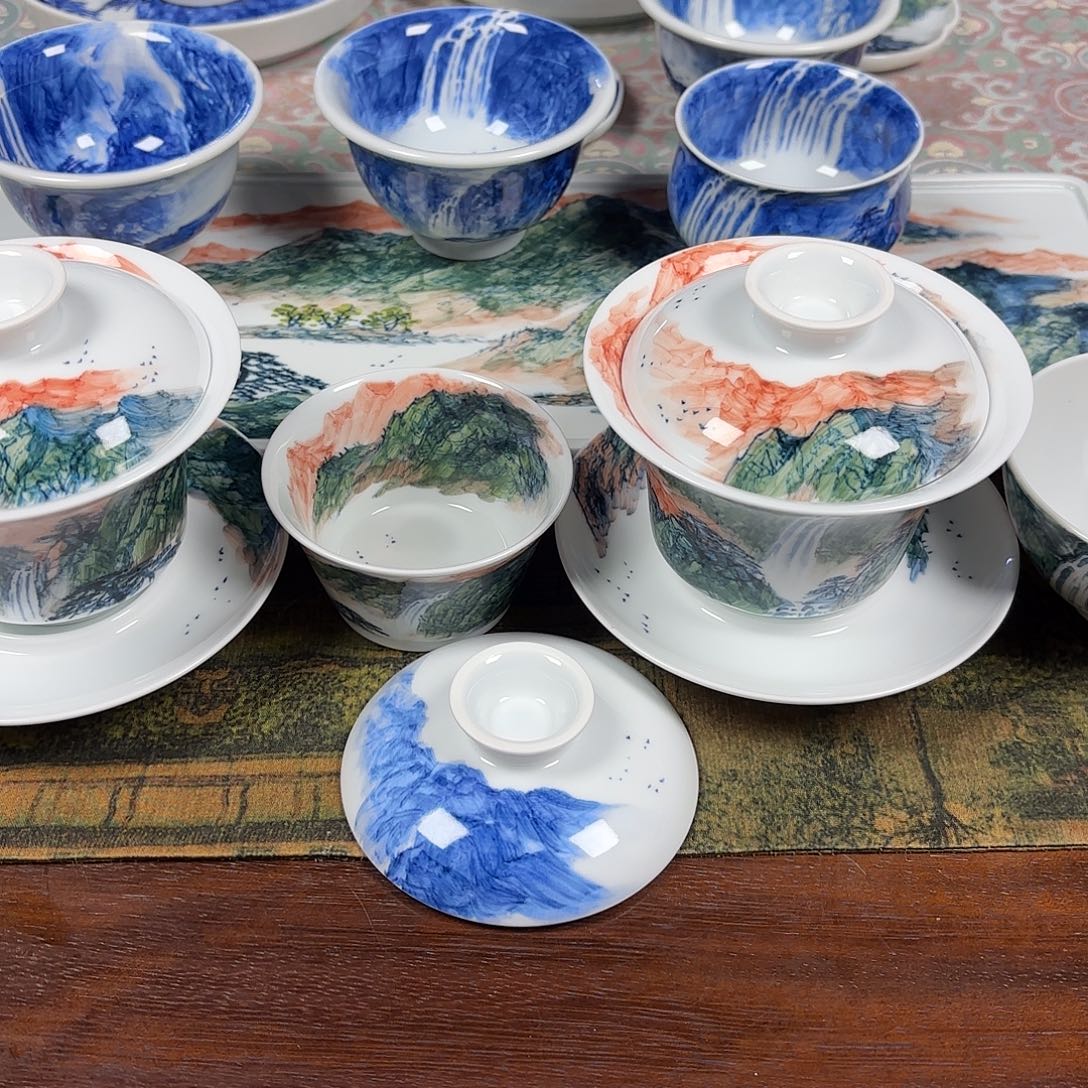 清***阵国一王老师手绘釉下五彩