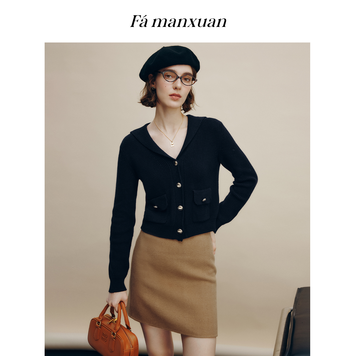 【CC专属】法曼萱复古学院航海系羊毛针织开衫女2025海军领上衣