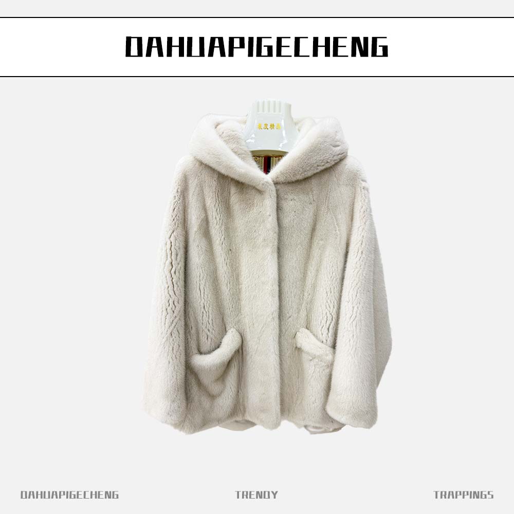 2025新款水貂皮草女貂皮大衣女整貂外套珍珠色连帽款Z37765