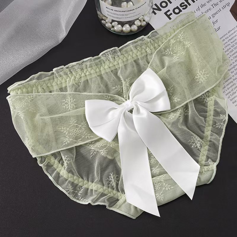  在逃公主蕾丝大蝴蝶结甜美少女低腰三角内裤粉网纱纯欲性感短裤