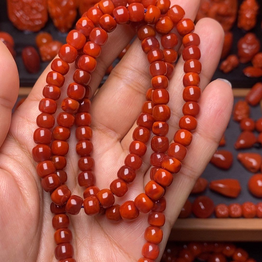 南红玛瑙配饰未镶嵌火焰纹老型108串