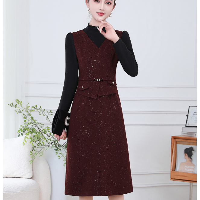 9275#红【木兮兮专属】2025年春季新款气质显瘦轻奢中长款连衣裙女