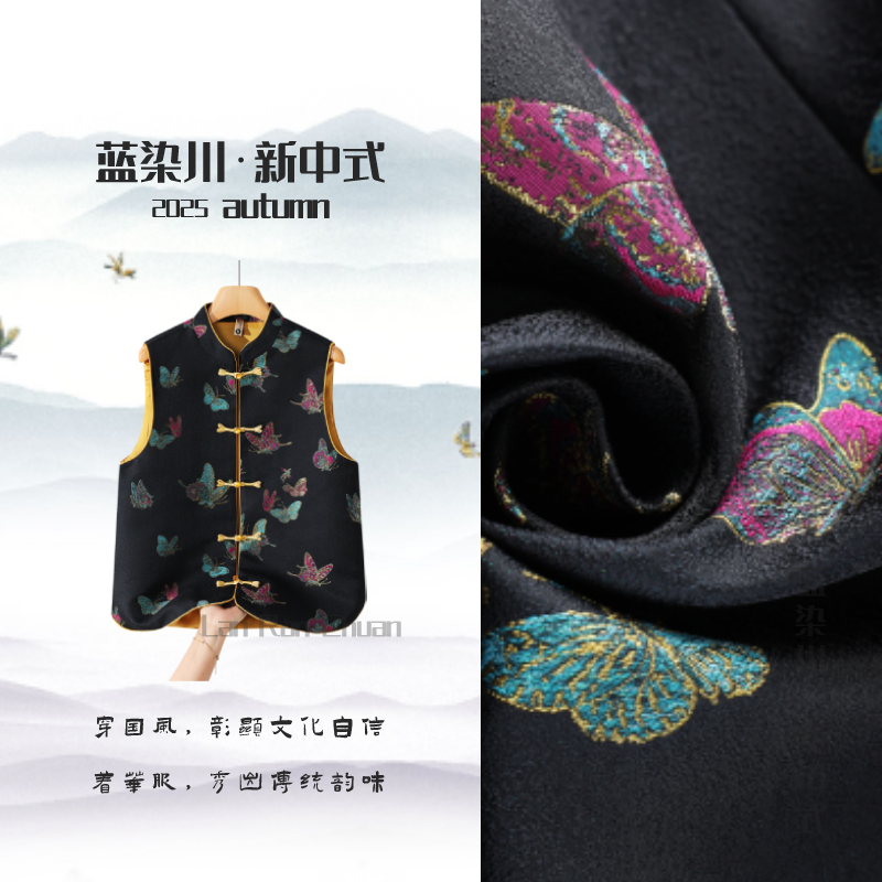 新中式国风立领盘扣彩色蝴蝶刺绣马甲背心开衫新款复古高级时尚