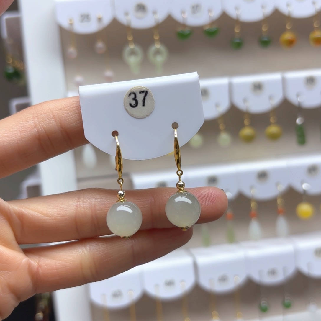 和田玉耳饰银S925镶嵌2