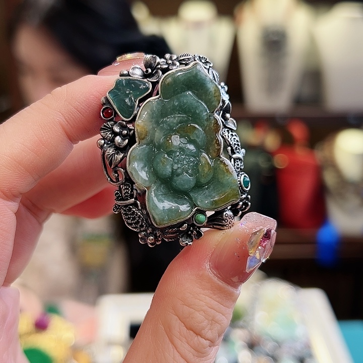 翡翠戒指银S925镶嵌戒指