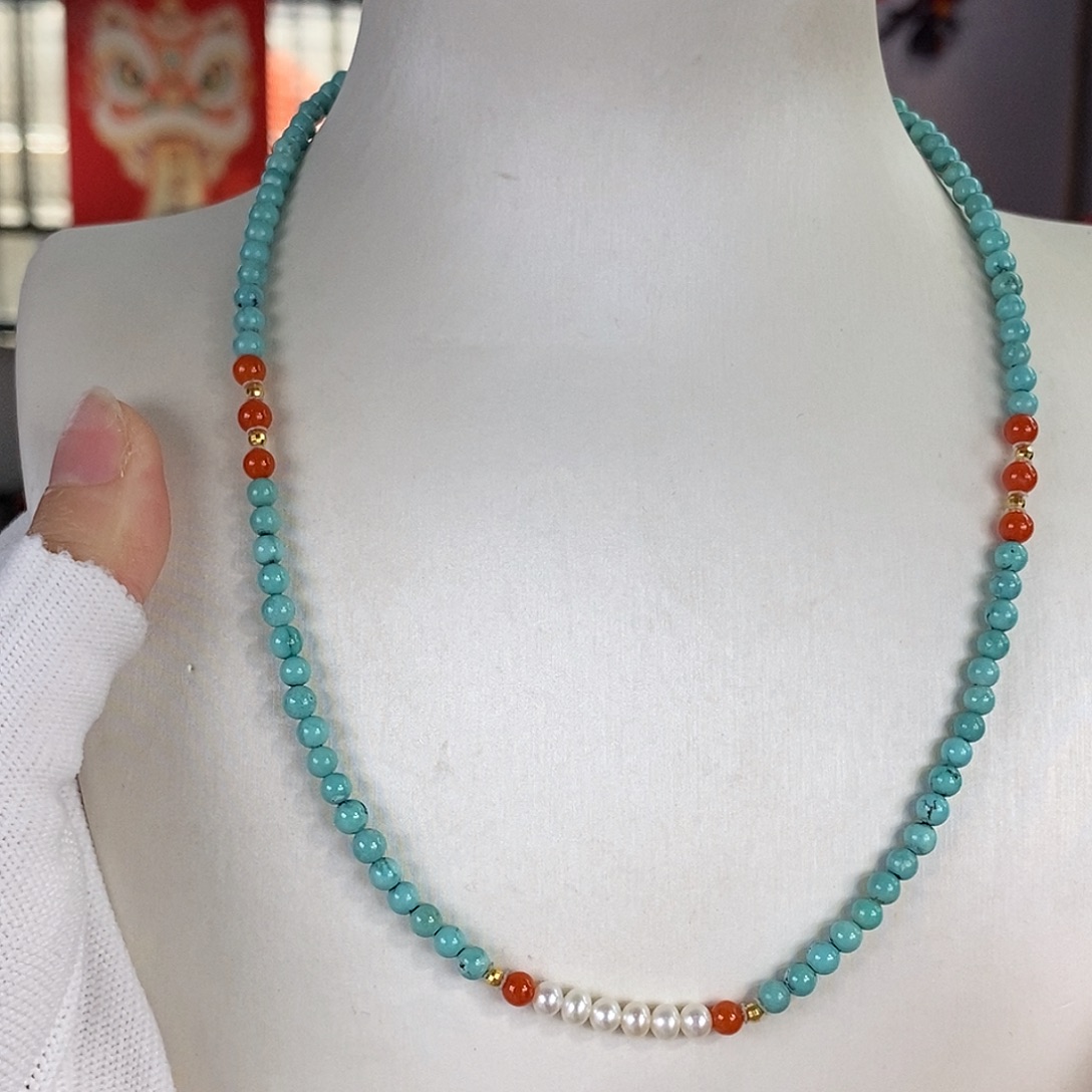 绿松石18K金镶嵌珠宝奇石定位珠为合金