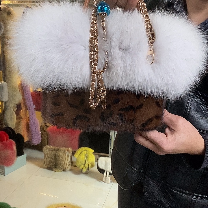 娃叔皮草水貂毛菜篮子包