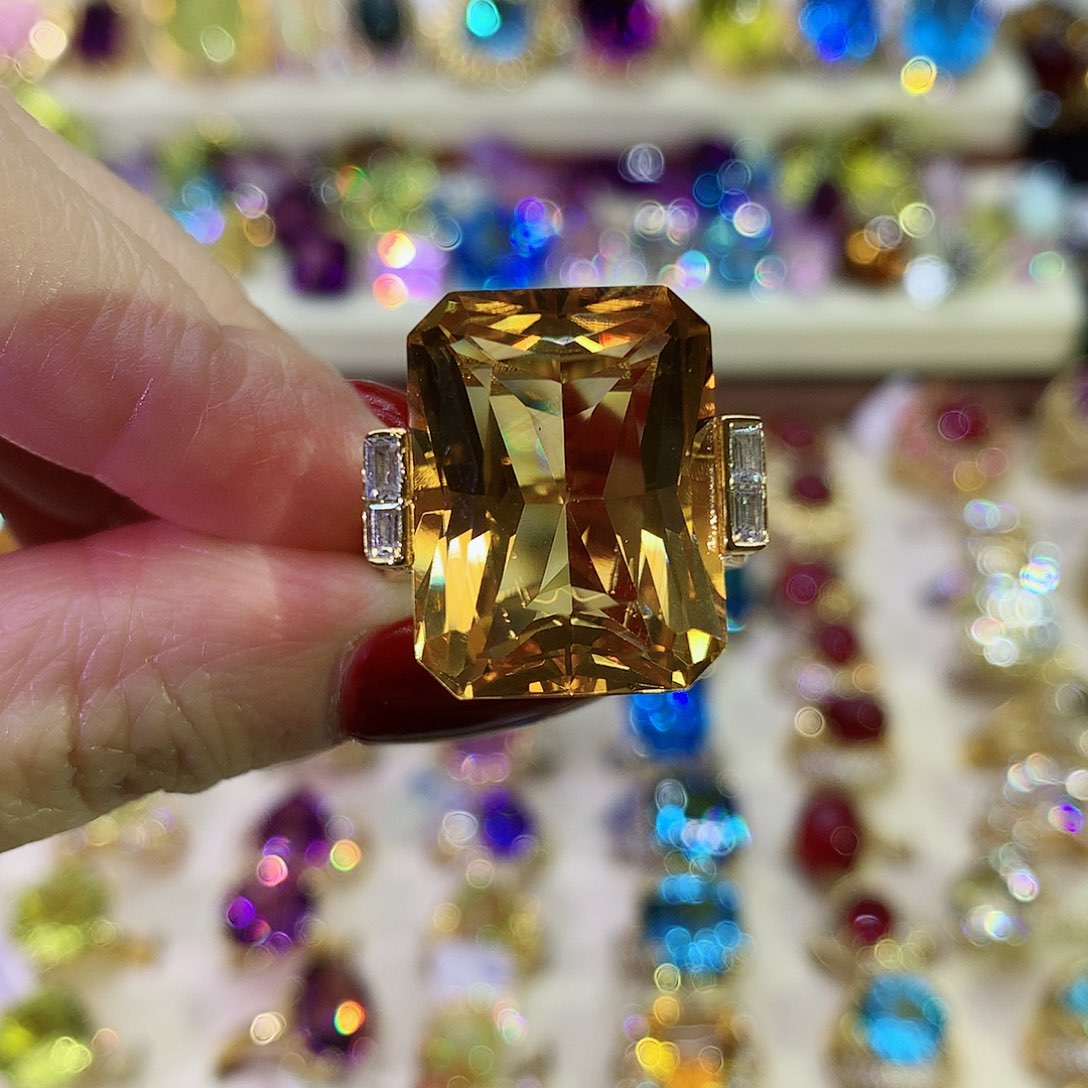 黄晶戒指银S925镀金镶嵌