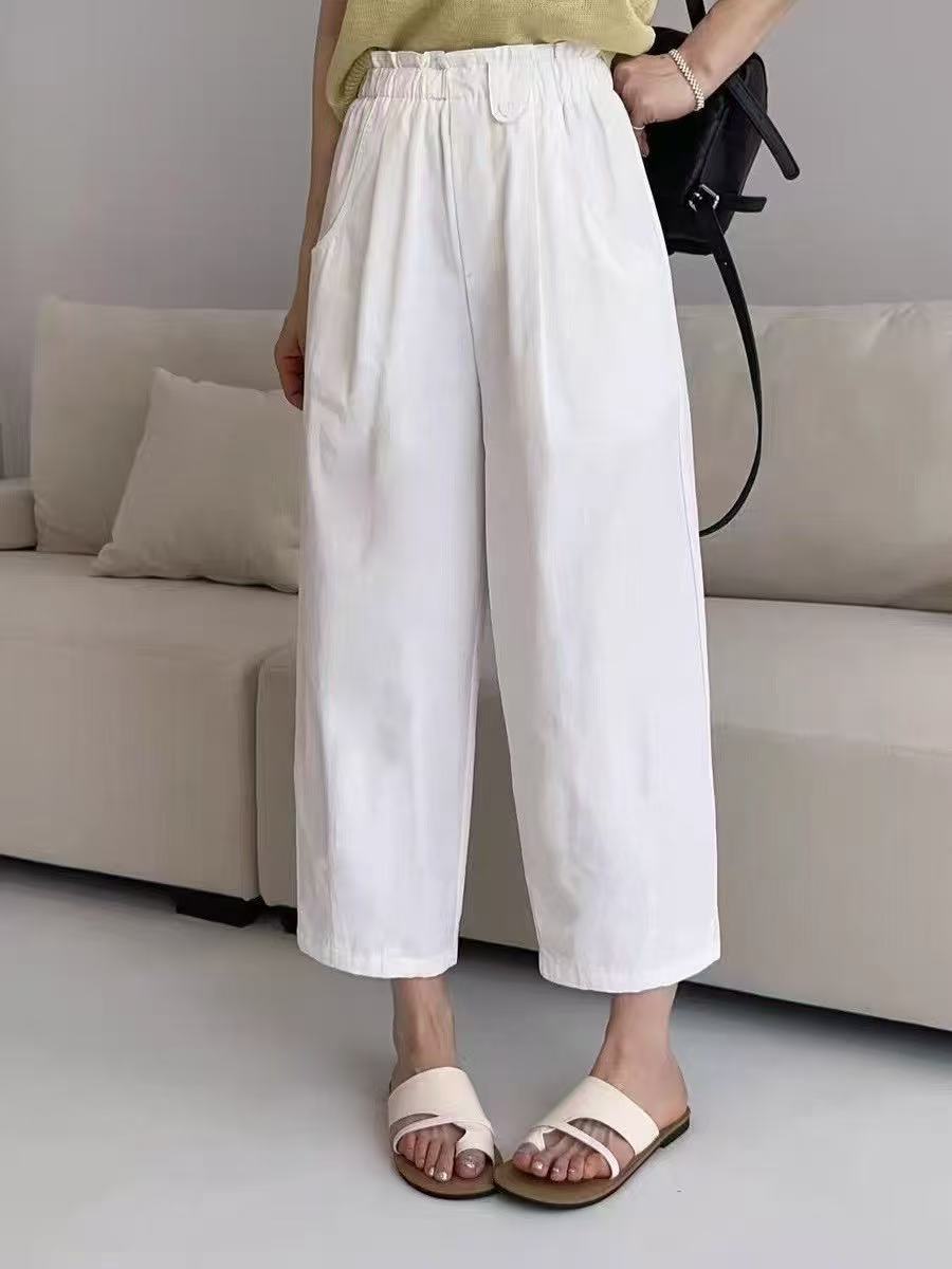 开心2806夏新款藏青色荷叶花苞速干裤薄款女小个子九分休闲哈伦裤