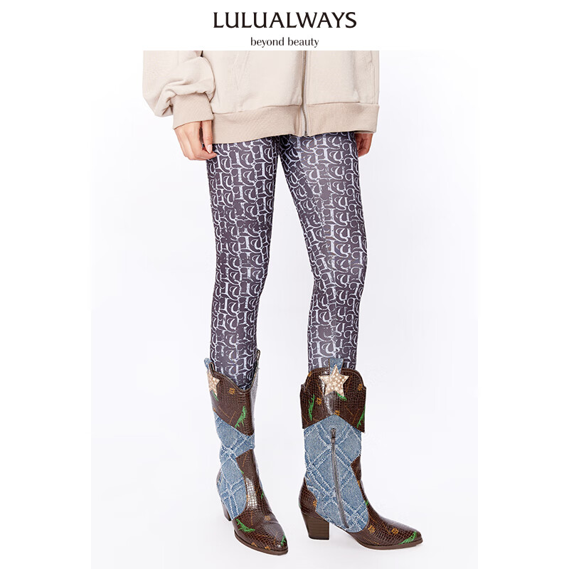 LULUALWAYS冬季复古高腰印花显瘦修身休闲