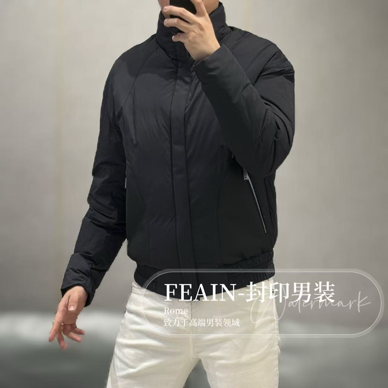 【鹅绒拼真皮】高端男士鹅绒服绵羊皮拼接夹克57772