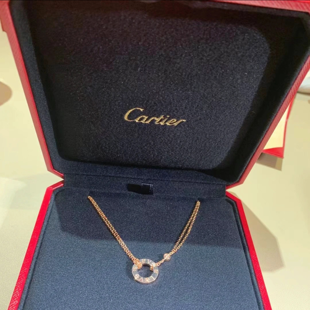 99新 Cartier/卡地亚 卡地亚玫瑰金圆饼镶钻项链 25120038-03