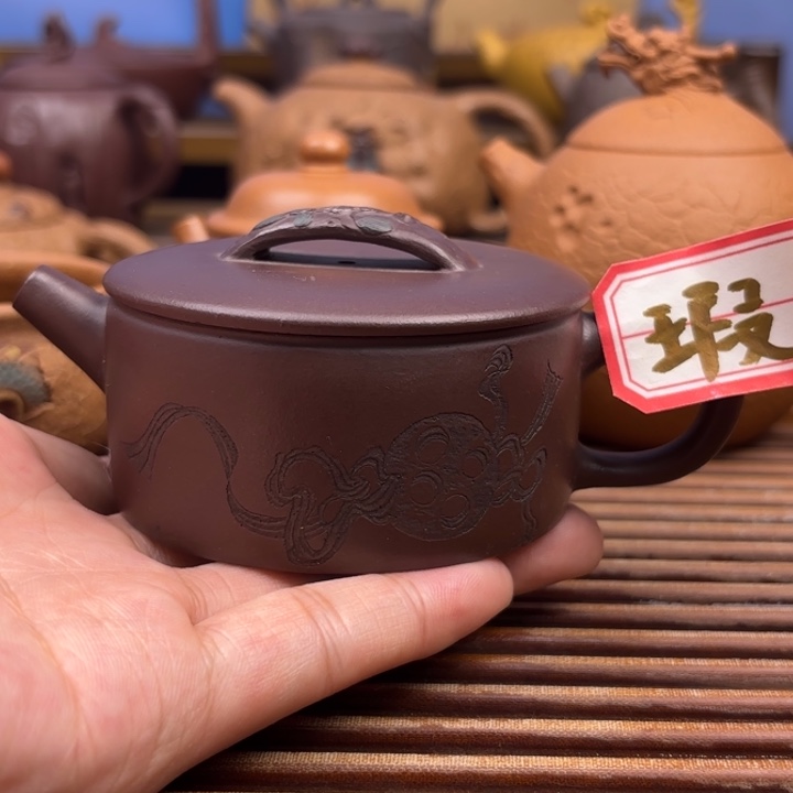 茶壶紫砂太湖石滴纽原矿老紫泥100c