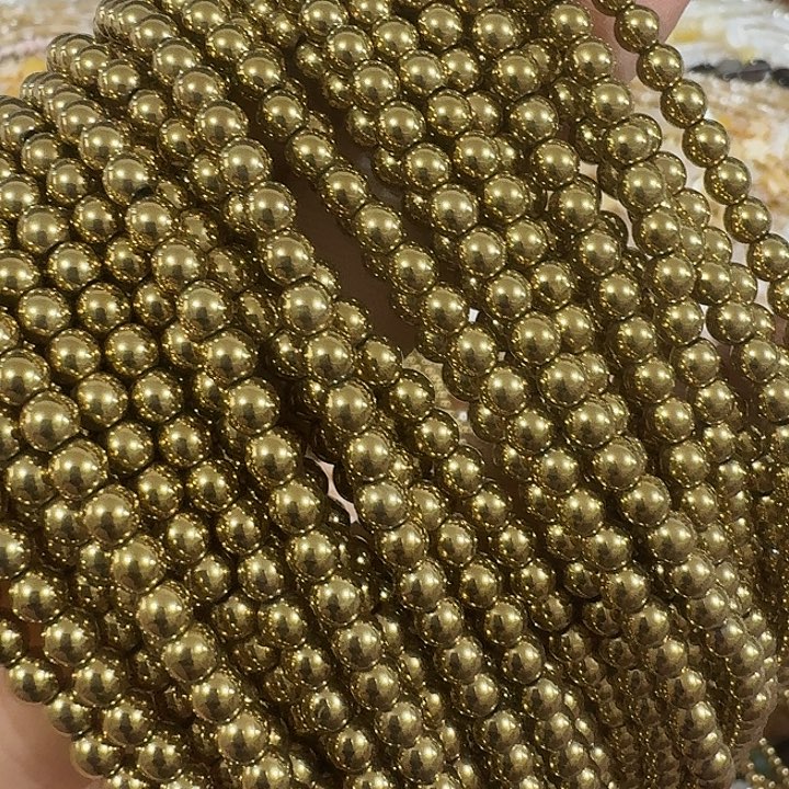 玛瑙/玉髓合金珠宝半成品3条4mm金色圆珠