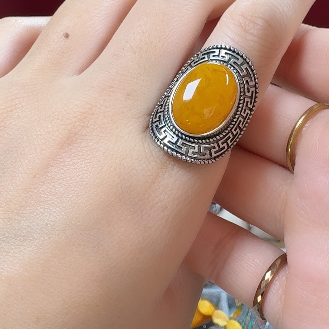 蜜蜡银S925镶嵌手链戒指