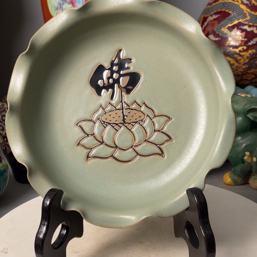 掌***舵瓷片汝瓷漆艺赏盘全美品