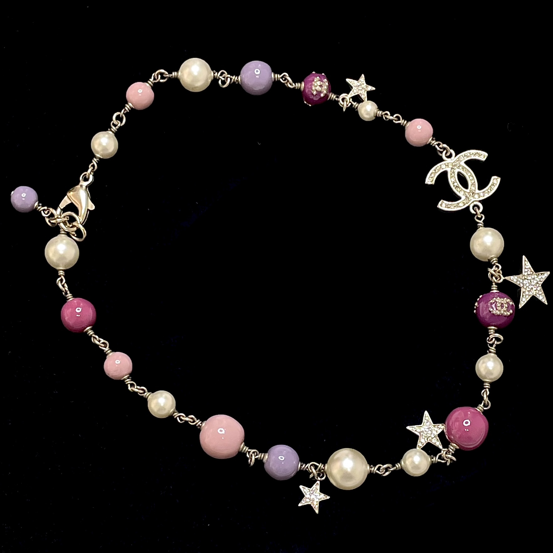95新 Chanel/香奈儿 12p粉紫拼色珍珠星星项链 2506353 