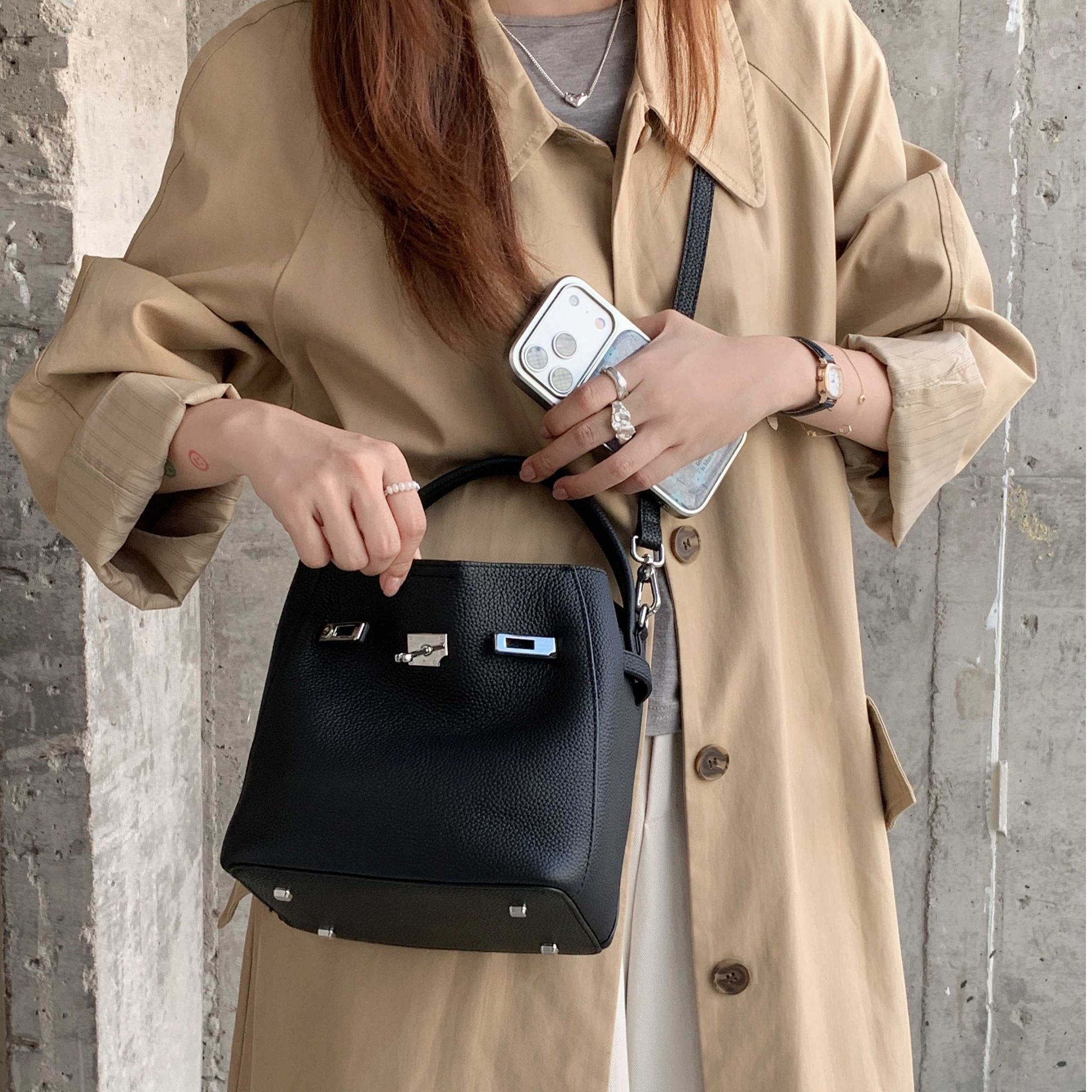 水桶包togo皮可爱风一体款斜挎包磁扣防盗双根耐磨真皮复古单肩包