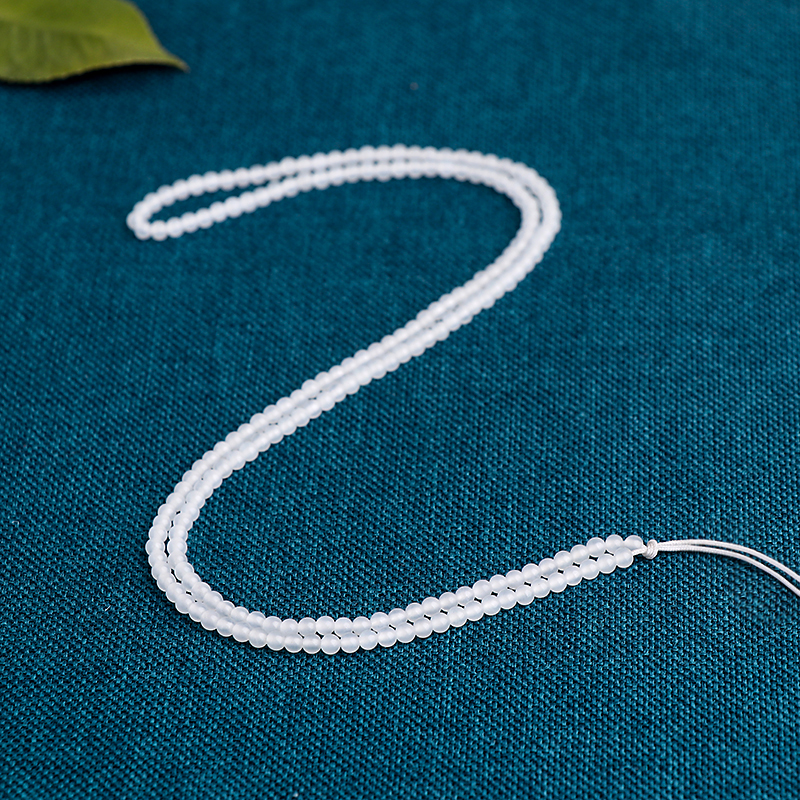 天然新疆和田玉羊脂白玉3mm小米珠项链男女玉吊坠挂绳多圈玉手链