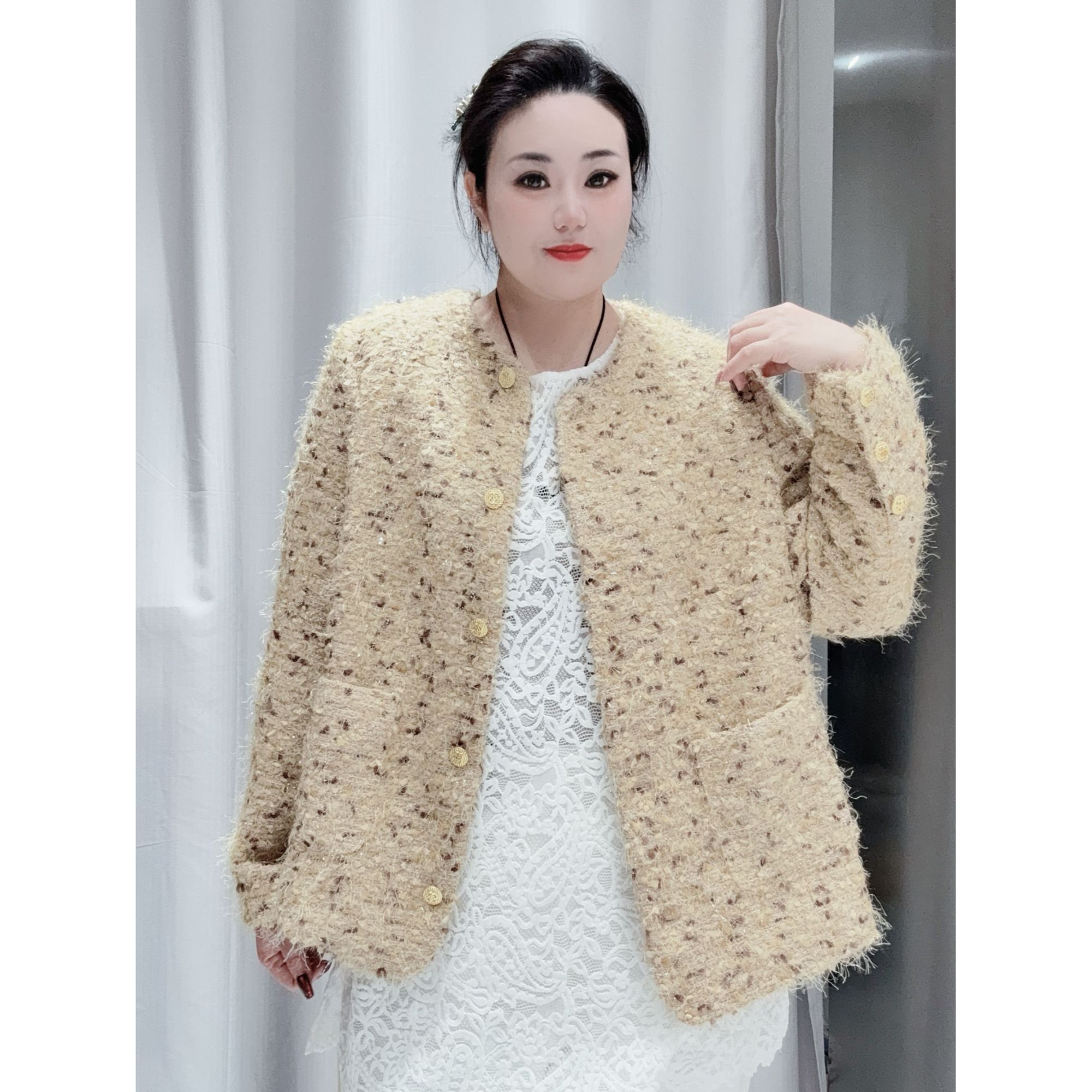 芮娜依莲1822春季新款法式气质黄色小香风外套女显瘦名媛上衣精致