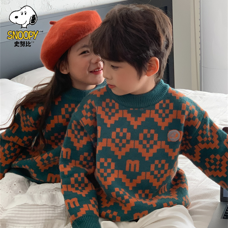 Snoopy/史努比男女童毛衣儿童女孩宝宝洋气秋冬款加厚保暖针织衫