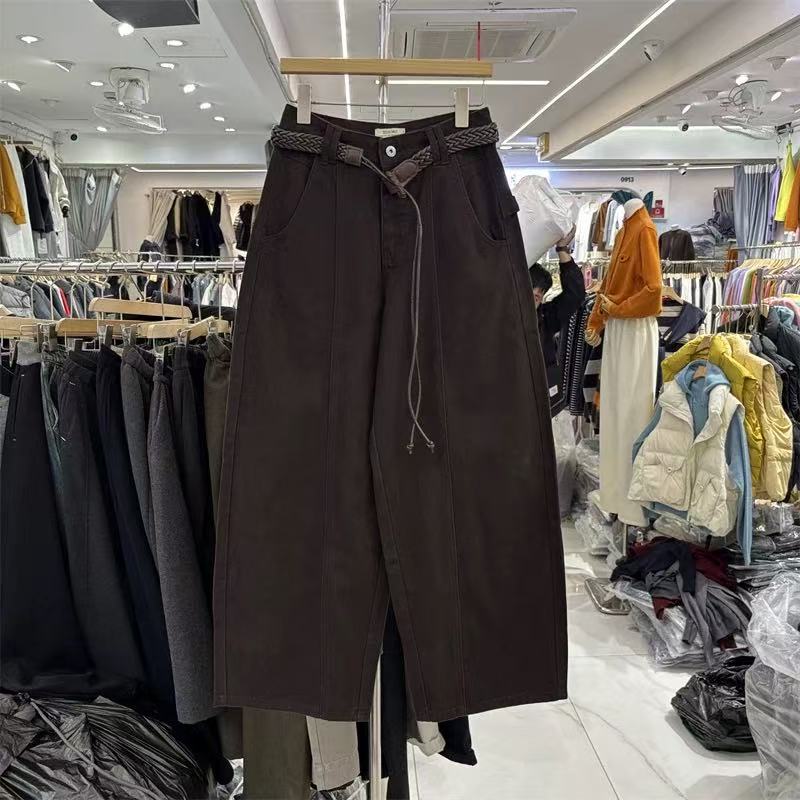 380休闲风长裤弯刀裤直筒牛仔棉水洗宽松秋冬款