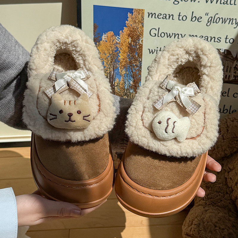 猫和鱼棉鞋女生冬外穿室内防滑保暖包跟月子鞋毛绒加厚鞋雪地靴女