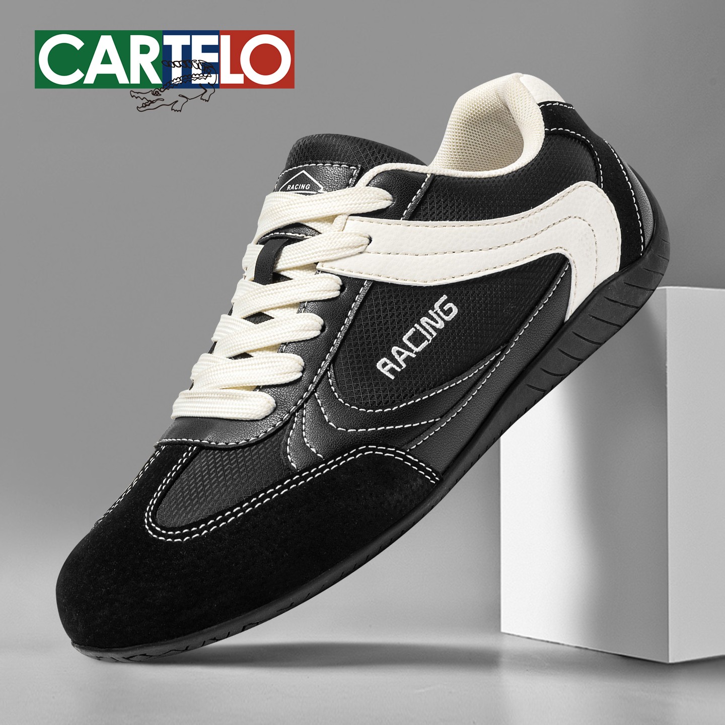 卡帝乐鳄鱼男鞋秋冬复古阿甘赛车鞋时尚潮流百搭休闲运动德训男鞋