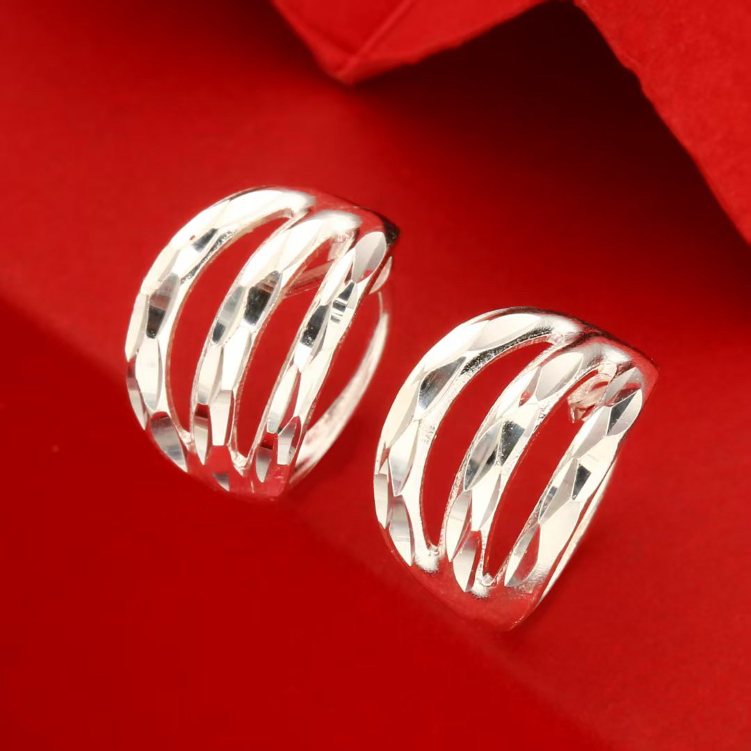 足银耳饰 【银喜生】999实心车花耳圈养耳洞气质纯银轻奢耳钉耳环