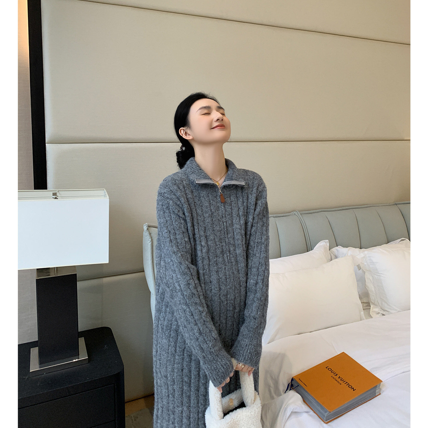 ZMA孕妇装【拉链麻花毛衣裙】法式慵懒风冬季新款拉链长款直筒裙