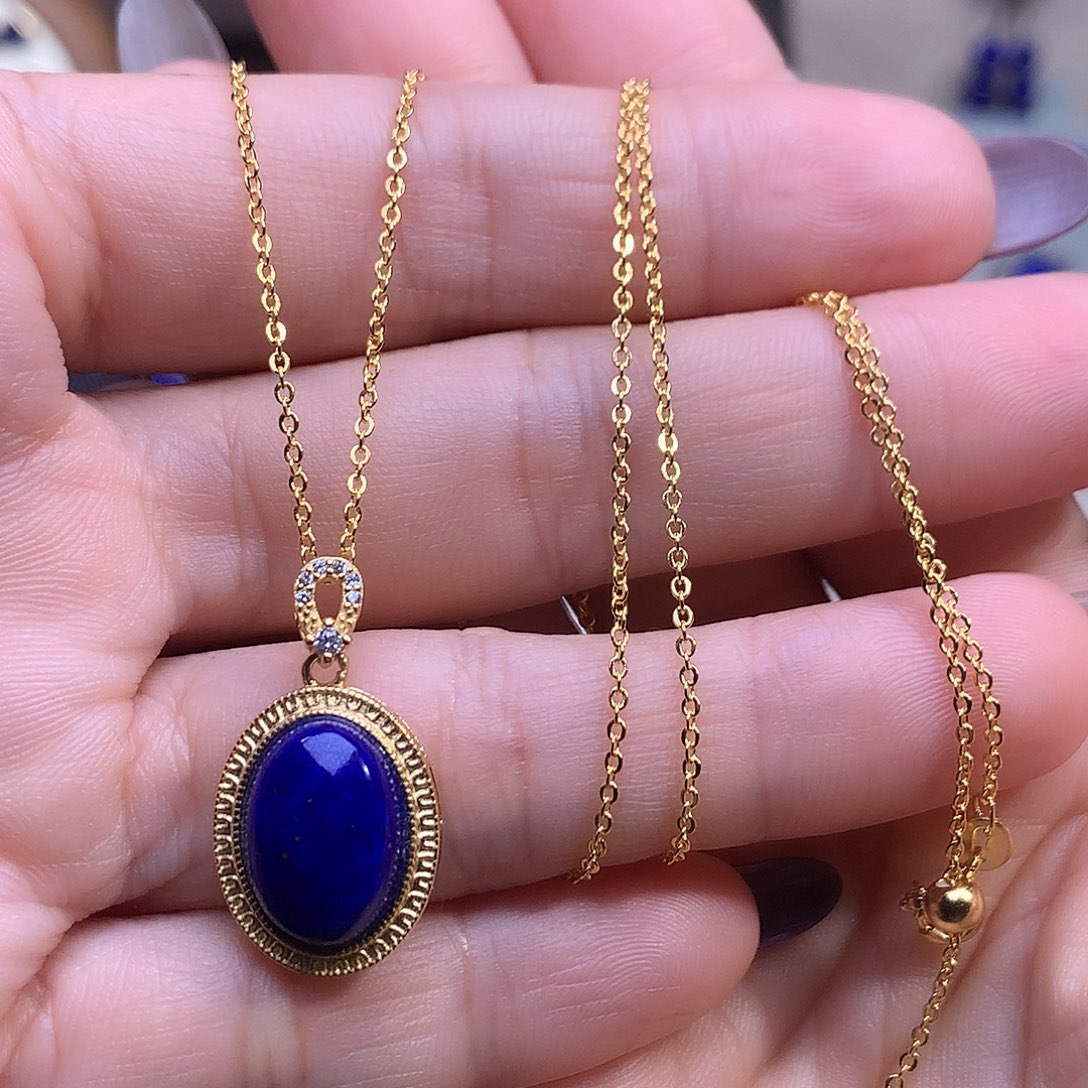 青金石银S925镶嵌吊坠26m