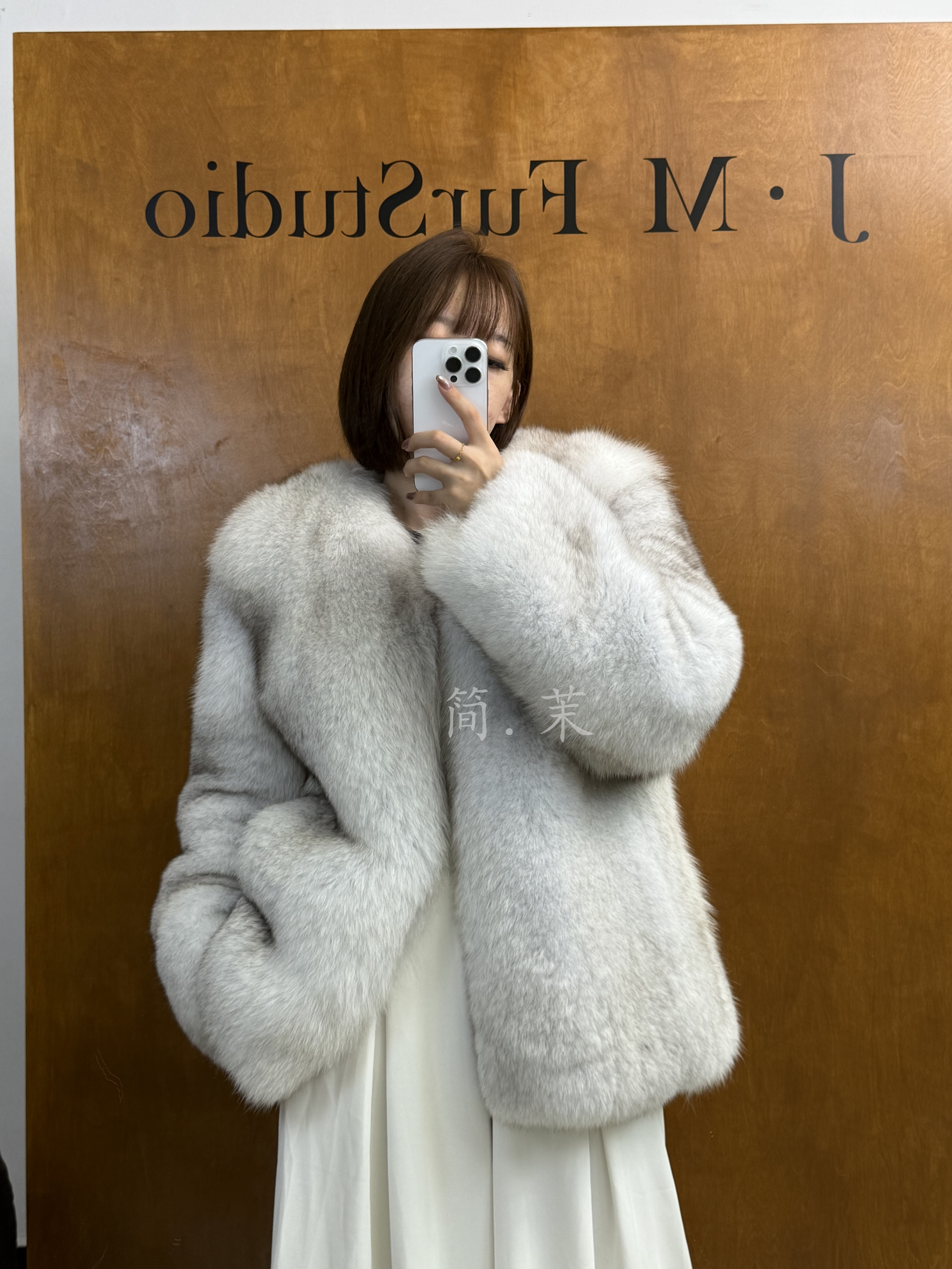 【J.M】小富婆必备兰狐.毛.整皮不臃肿保暖抗风V领60CM长款草草外套