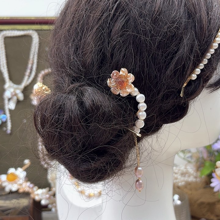 淡水珍珠发饰银S925镶嵌