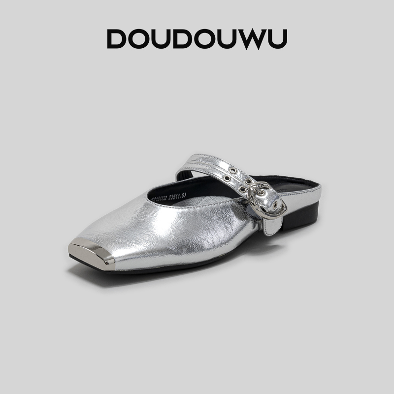 豆豆屋休闲半拖鞋浅口女鞋2025春夏新款韩版时尚百搭一字带单鞋