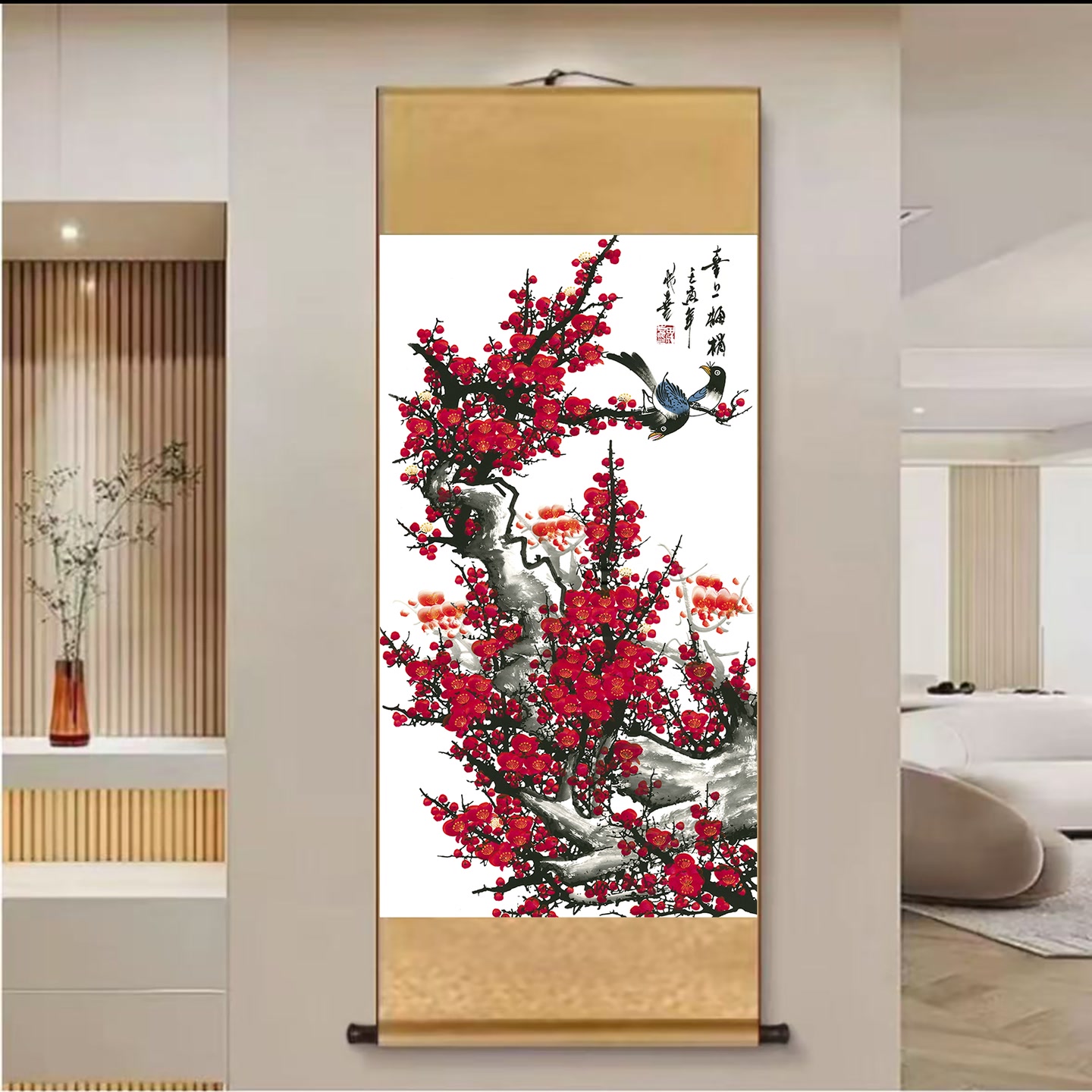 A43 精装140*45《喜上眉梢》中式数字微喷立式挂画卷轴画