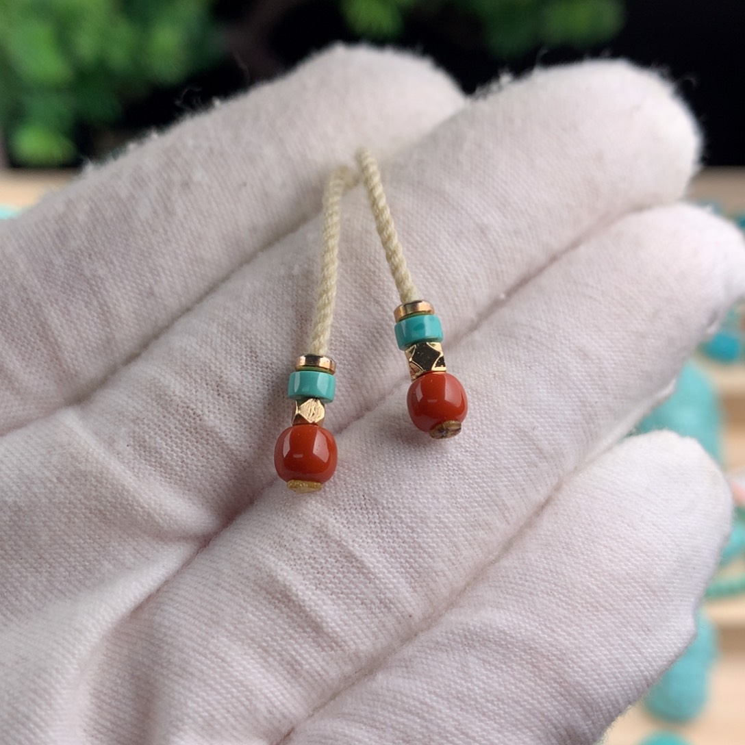 绿松石弟子珠卡5+银S925镀金镶嵌