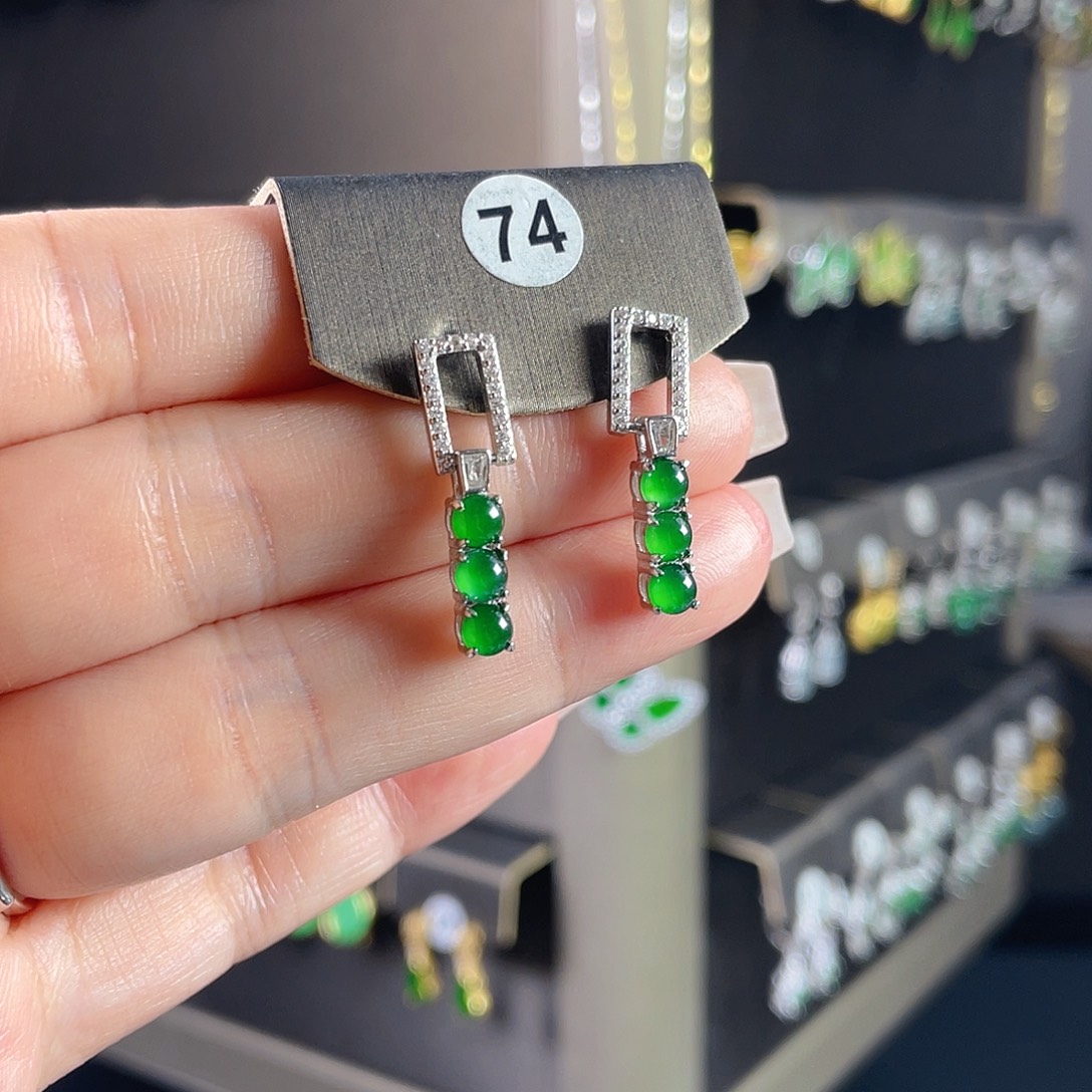 翡翠银S925镶嵌耳饰翡翠A货