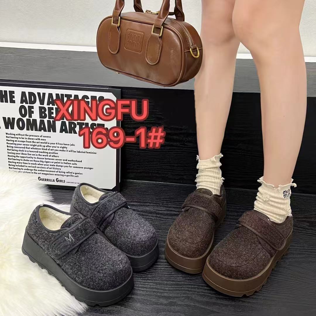 秋冬新款韩版通勤简约厚底加绒勃肯豆豆鞋169-1(加绒)